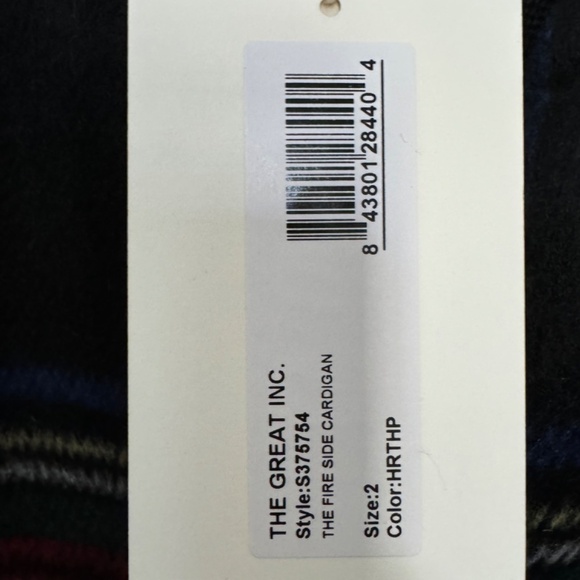 NEW THE GREAT Fire Side Wool blend cardigan in hearth tartan plaid M - Picture 6 of 8